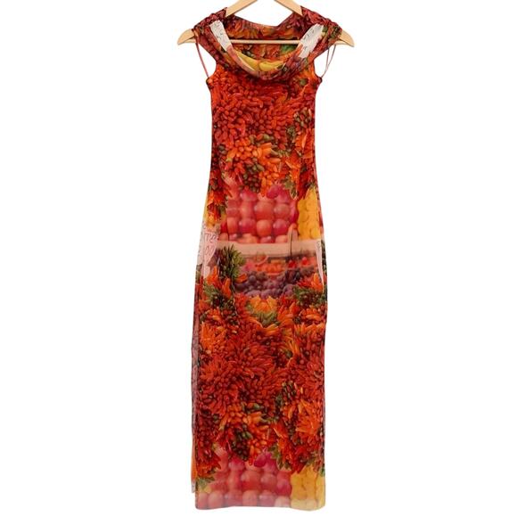 Zara Off Shoulder Dress Printed Chili Pepper Picante Bodycon Dress Small NWT - Picture 6 of 15